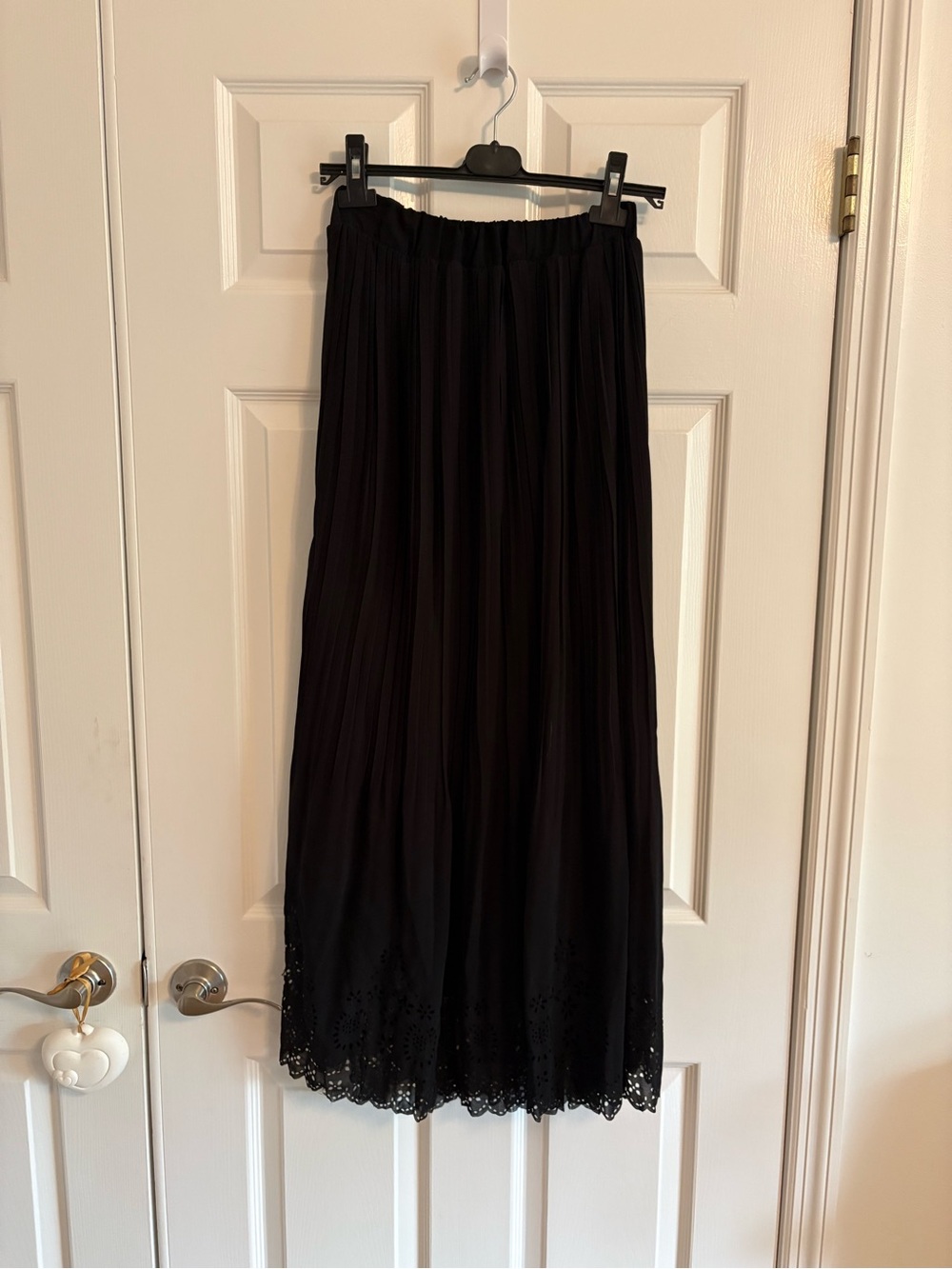 Black Pleated Maxi Skirt with Scalloped Hem